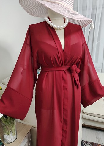 Bordo Bohem Uzun Kadın pareo - Görsel 7