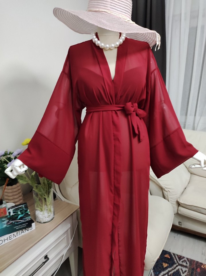 Bordo Bohem Uzun Kadın pareo - Görsel 2