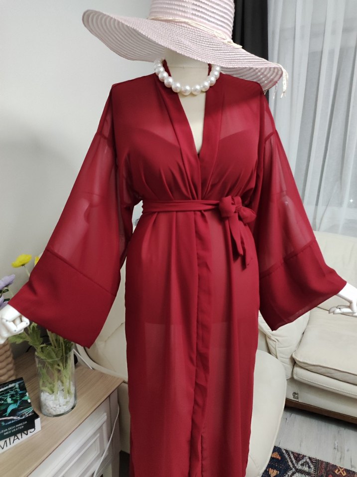 Bordo Bohem Uzun Kadın pareo - Görsel 3