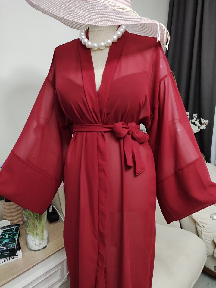 Bordo Bohem Uzun Kadın pareo - Görsel 5