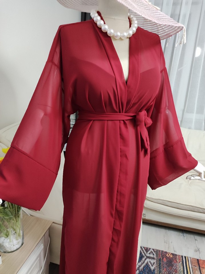 Bordo Bohem Uzun Kadın pareo - Görsel 4