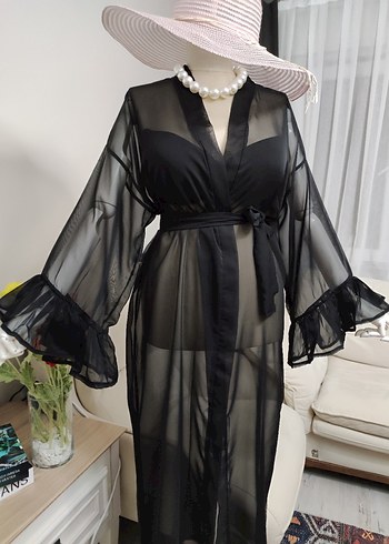 Siyah Uzun Transparan Gotik Kadın pareo - Görsel 5