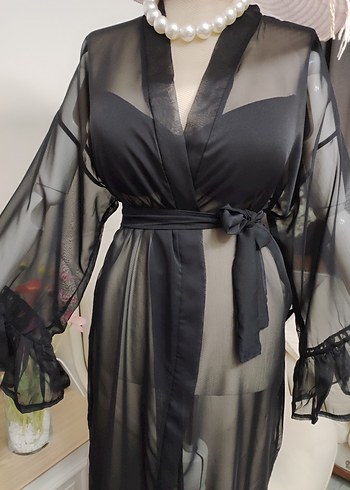 Siyah Uzun Transparan Gotik Kadın pareo - Görsel 9