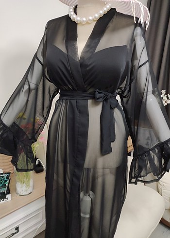 Siyah Uzun Transparan Gotik Kadın pareo - Görsel 8