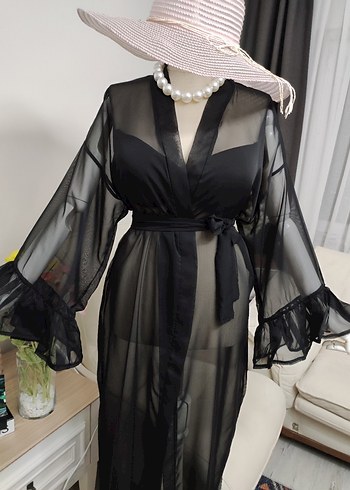 Siyah Uzun Transparan Gotik Kadın pareo - Görsel 6