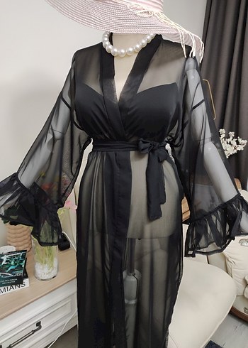 Siyah Uzun Transparan Gotik Kadın pareo - Görsel 7