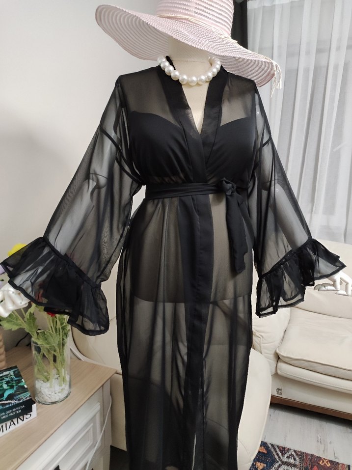 Siyah Uzun Transparan Gotik Kadın pareo - Görsel 5