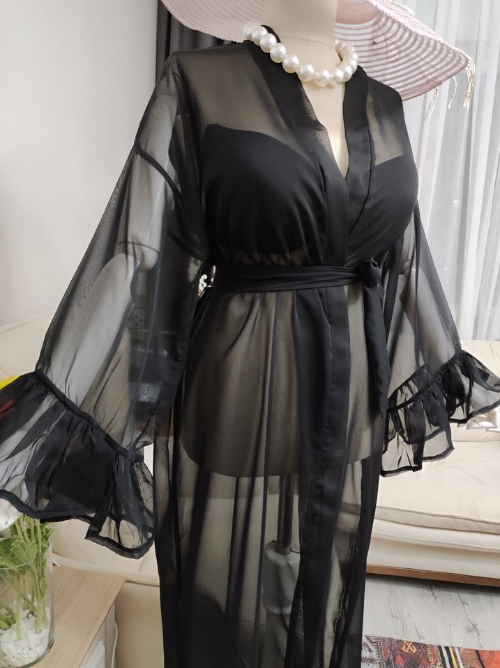 Siyah Uzun Transparan Gotik Kadın pareo - Görsel 2