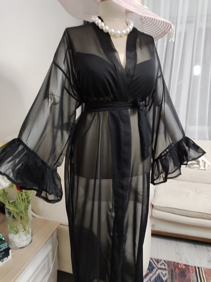 Siyah Uzun Transparan Gotik Kadın pareo - Görsel 4