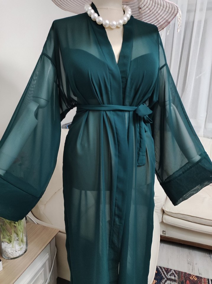 Uzun Yeşil Bohem Kadın pareo - Görsel 5