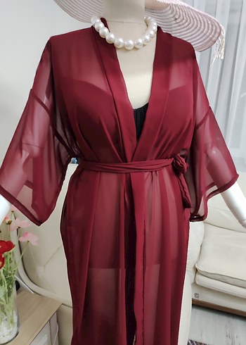 Bordo Bohem Uzun Kadın pareo - Görsel 7