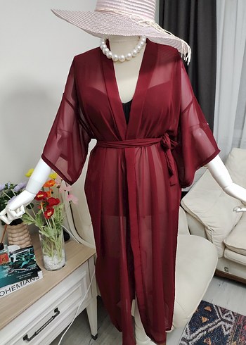 Bordo Bohem Uzun Kadın pareo - Görsel 5