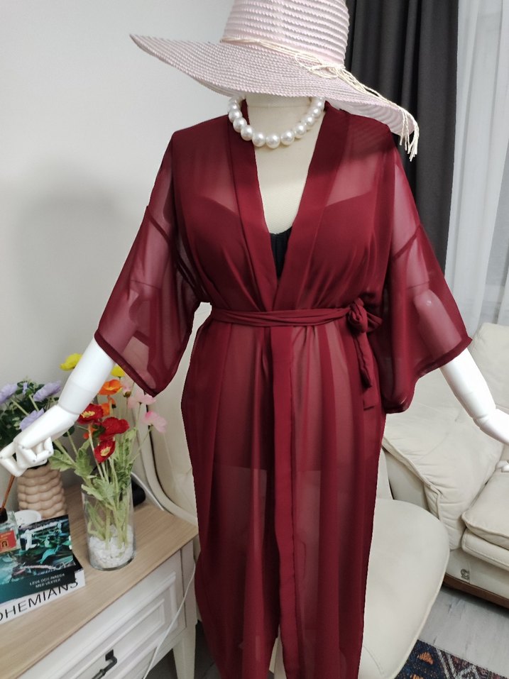 Bordo Bohem Uzun Kadın pareo - Görsel 2