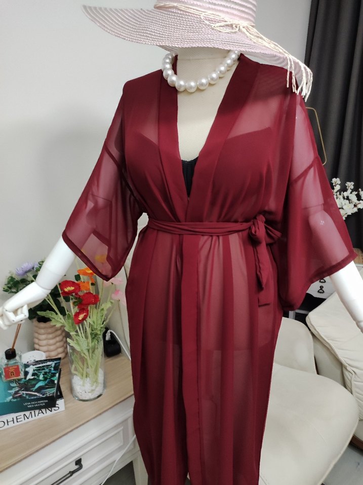 Bordo Bohem Uzun Kadın pareo - Görsel 4