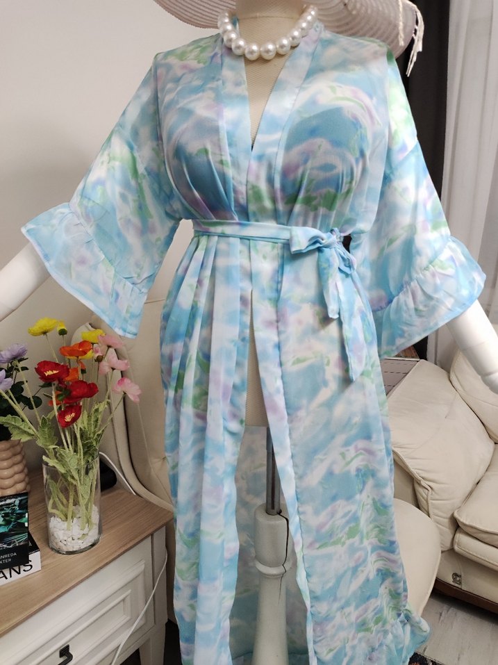 Bohem Tarzı Uzun Mavi Batik Kadın pareo - Görsel 3