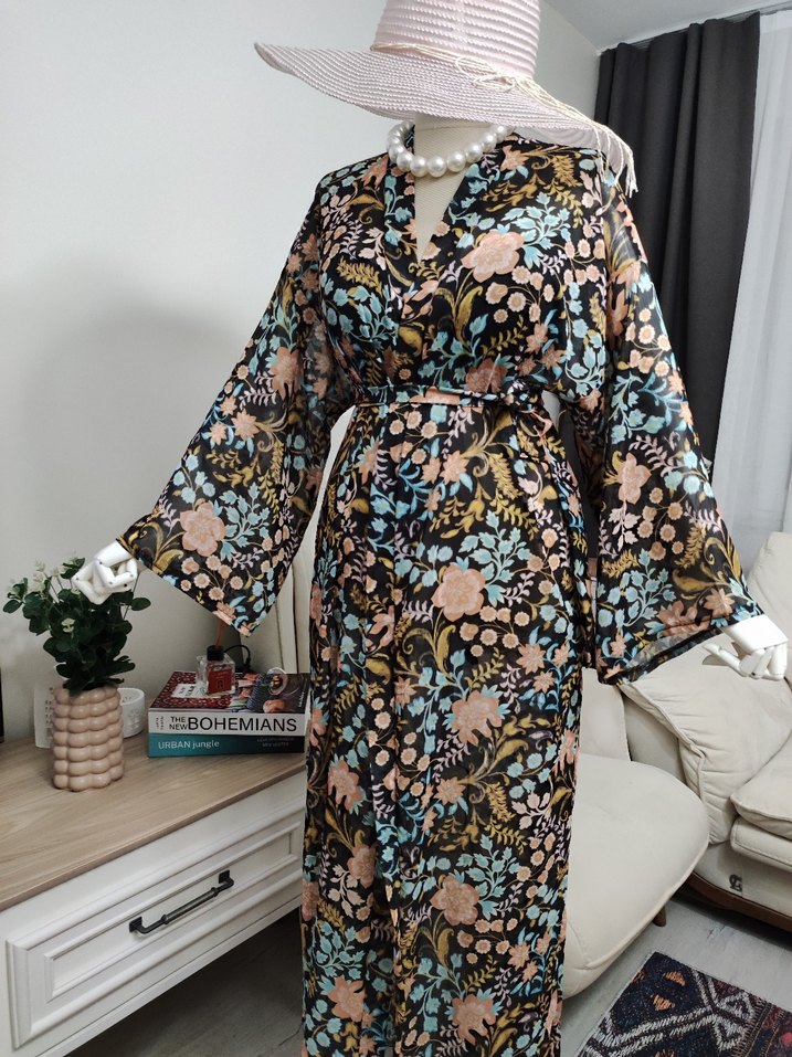 Çiçek Desenli Uzun Bohem Kadın pareo - Görsel 2