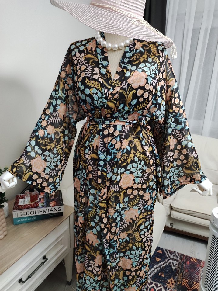 Çiçek Desenli Uzun Bohem Kadın pareo - Görsel 4