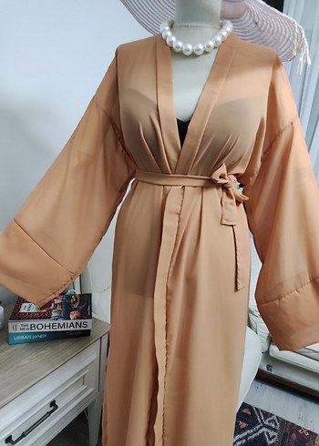 Bej Uzun Kimono, Salaş ve İpek Dokulu - Görsel 6