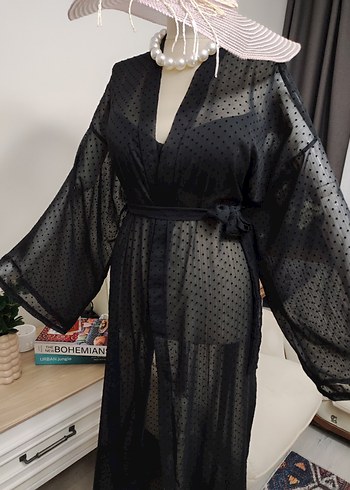 Uzun Siyah Bohem Kadın pareo - Görsel 8