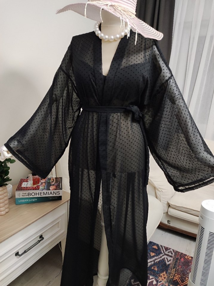 Uzun Siyah Bohem Kadın pareo - Görsel 4