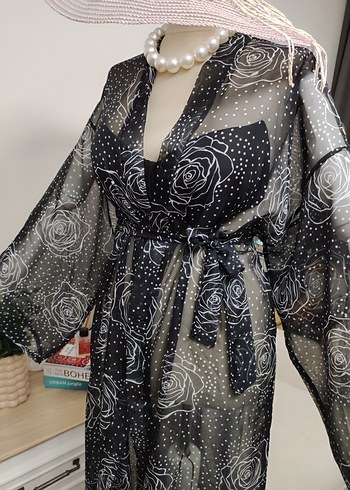 Gri Bohem Uzun Pareo Çiçek Desenli - Görsel 7