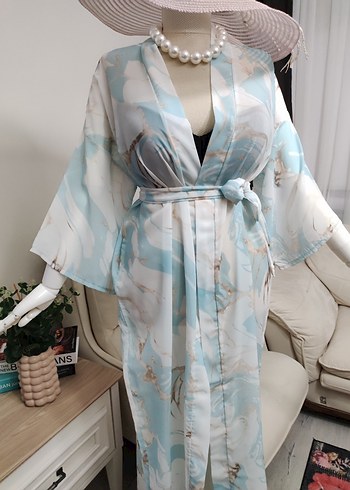 Uzun Bohem İpek Görünümlü Batik Kimono - Görsel 4
