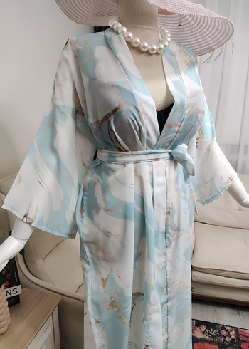 Uzun Bohem İpek Görünümlü Batik Kimono - Görsel 8