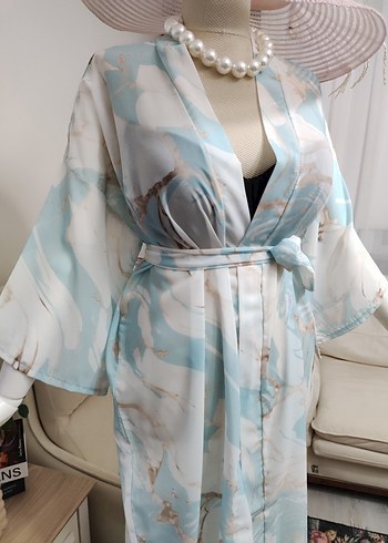 Uzun Bohem İpek Görünümlü Batik Kimono - Görsel 7