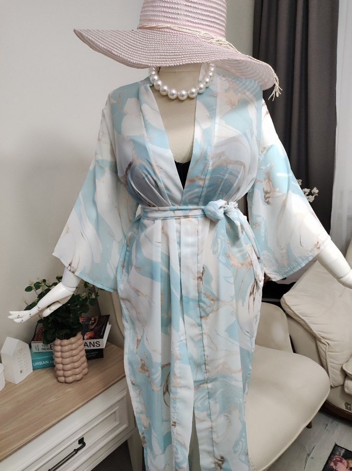 Uzun Bohem İpek Görünümlü Batik Kimono - Görsel 3