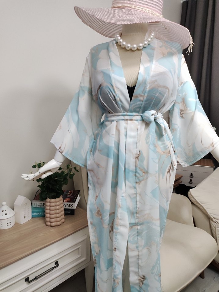 Uzun Bohem İpek Görünümlü Batik Kimono - Görsel 5
