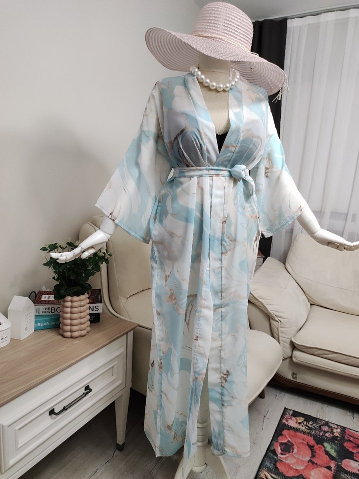 Uzun Bohem İpek Görünümlü Batik Kimono - Görsel 2