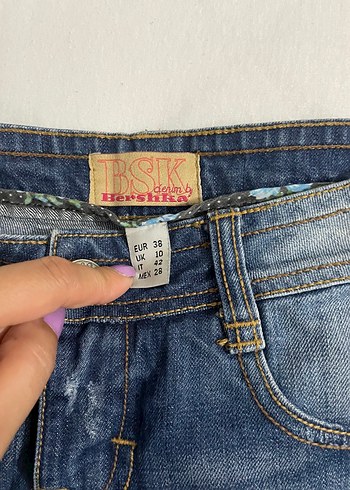 38 Beden Mavi Mini Kot Şort, Gevşek Kesim, Tokalı