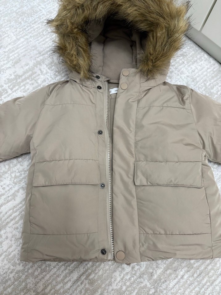 Kürklü Kapüşonlu  Bej Mont - Görsel 2