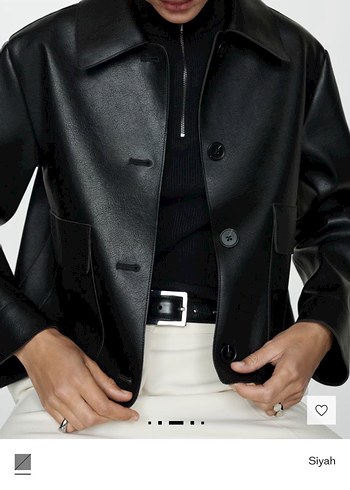 Düğmeli Siyah Midi Deri Ceket - Görsel 2