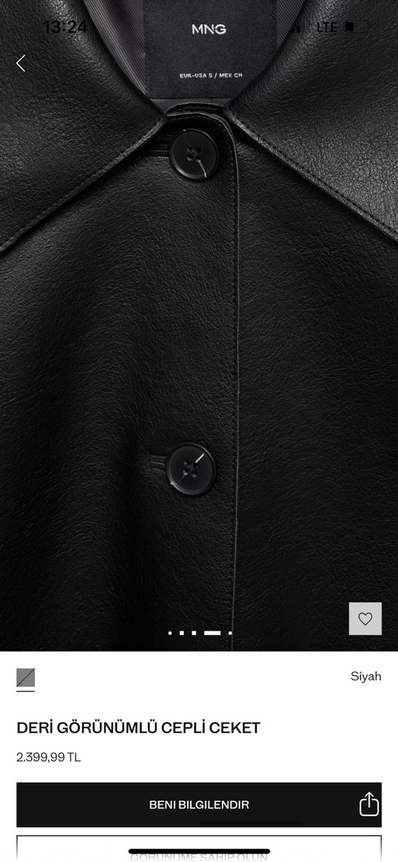 Düğmeli Siyah Midi Deri Ceket - Görsel 3