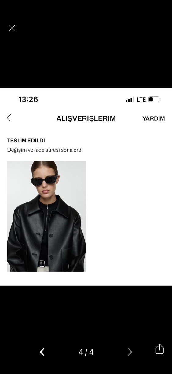 Düğmeli Siyah Midi Deri Ceket - Görsel 4