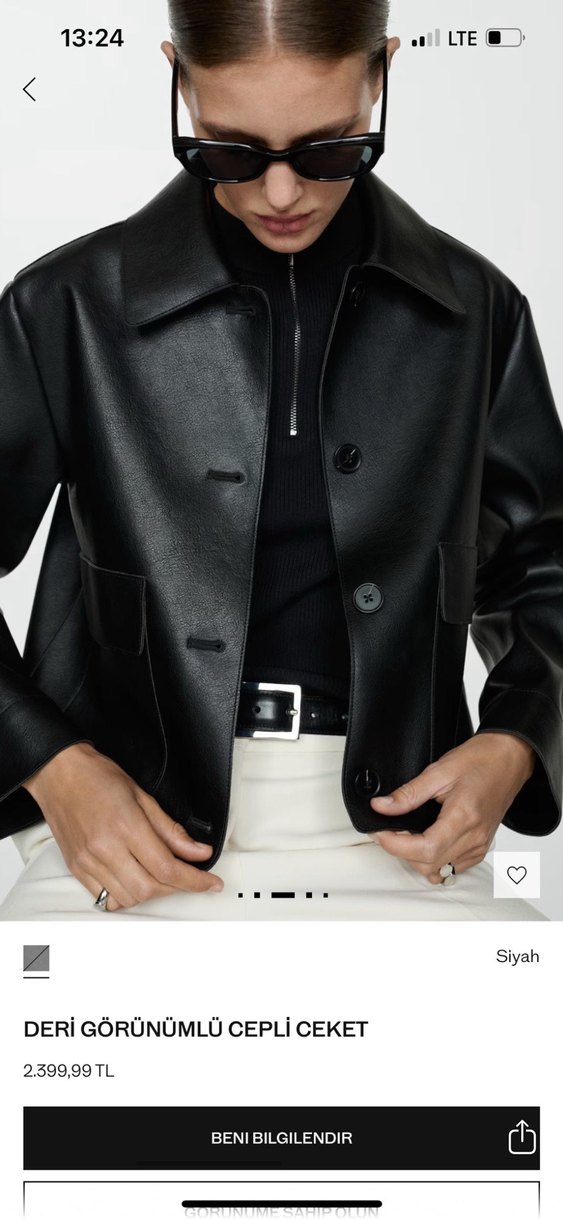 Düğmeli Siyah Midi Deri Ceket - Görsel 2