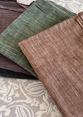 Kahverengi Keten Bohem Drapeli Kadın Şal - Görsel 3