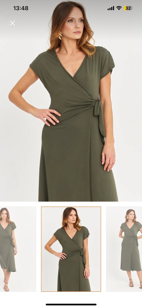 Kadın Haki Kruvaze Midi Elbise - Görsel 3