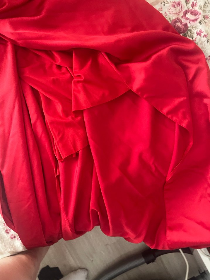 Kırmızı Drapeli Uzun Abiye Elbise - Görsel 3