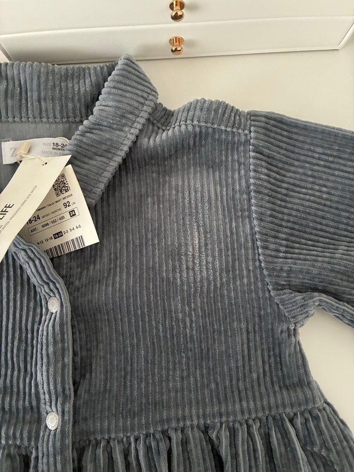 Zara indigo Kadife Kız Çocuk Düğmeli Elbise - Görsel 3