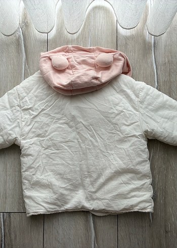 Kapüşonlu Beyaz Kız bebek mevsimlik Mont - Görsel 4