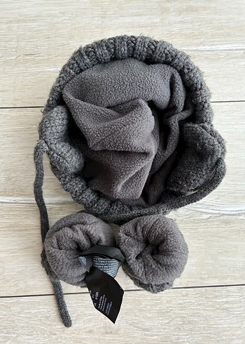 H&M Gri içi polarlı bebek Bere ve Eldiven Seti - Görsel 2