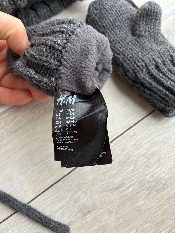 H&M Gri içi polarlı bebek Bere ve Eldiven Seti - Görsel 3