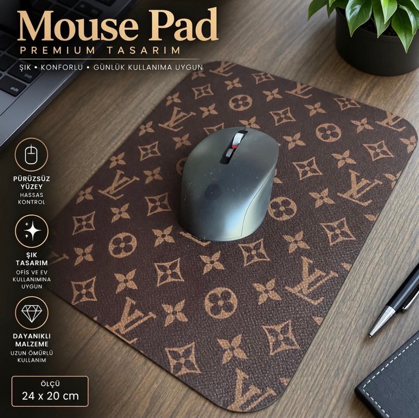 Kahverengi Monogramlı Yuvarlak Köşeli Mouse Pad — görsel 3/3