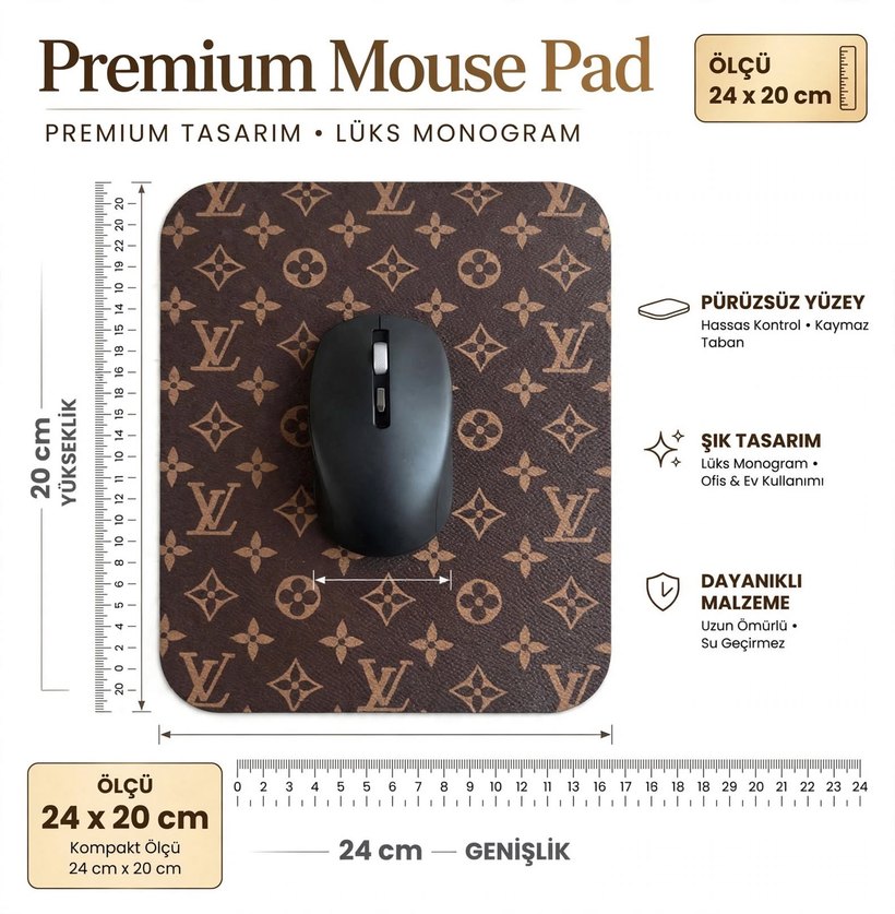 Kahverengi Monogramlı Yuvarlak Köşeli Mouse Pad — görsel 2/3