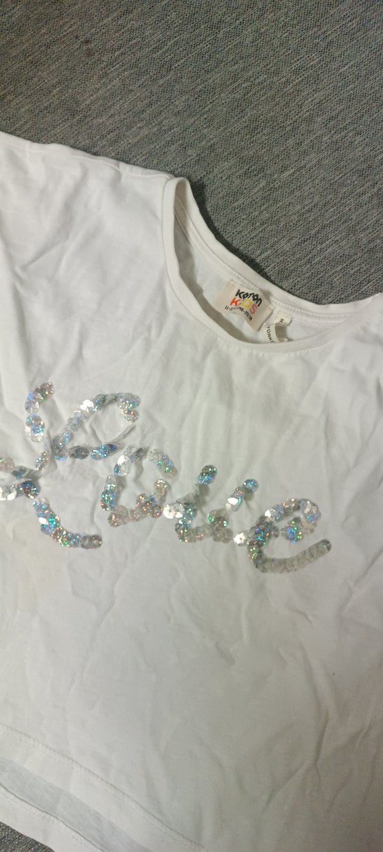 Kız Çocuk Beyaz Kısa Kollu Payetli Tişört - Görsel 2