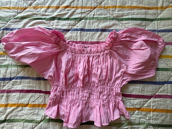 Bershka Pembe Bohem Crop Bluz ? M Beden | Hiç Giyilmedi