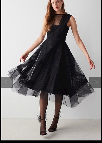 Dantel Detaylı Midi Siyah Elbise - Görsel 3