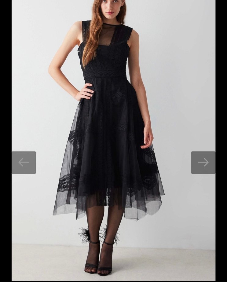 Dantel Detaylı Midi Siyah Elbise - Görsel 2